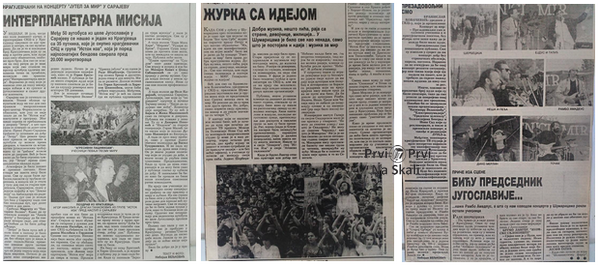 PRVI PRVI NA SKALI Koncert za mir - Sumarice, Kragujevac, 31. 8. 1991. kliping