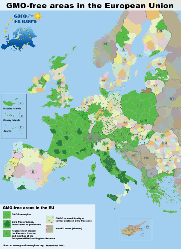 Map of GMO-free zones in Europe 2012