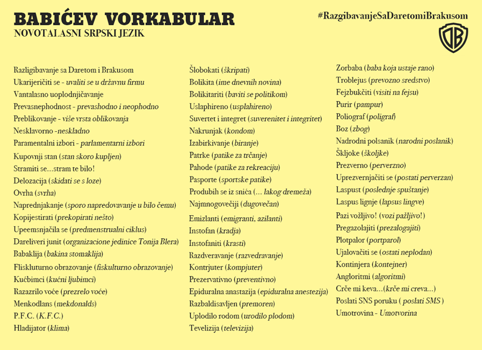Babićev vokabular - Novotalasni srpski jezik