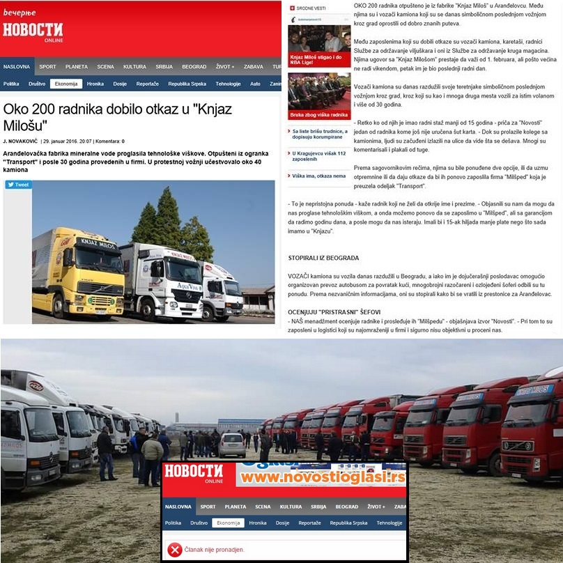 Članak nije pronađen: Oko 200 radnika dobilo otkaz u ’Knjaz Milošu’