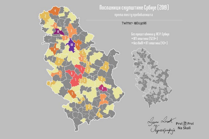 Poslanici skupštine Srbije (2019) - prema mestu prebivališta