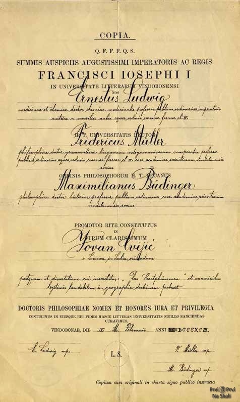 Diploma o promociji Jovana Cvijića za doktora nauka, Beč, 4. februar 1893.