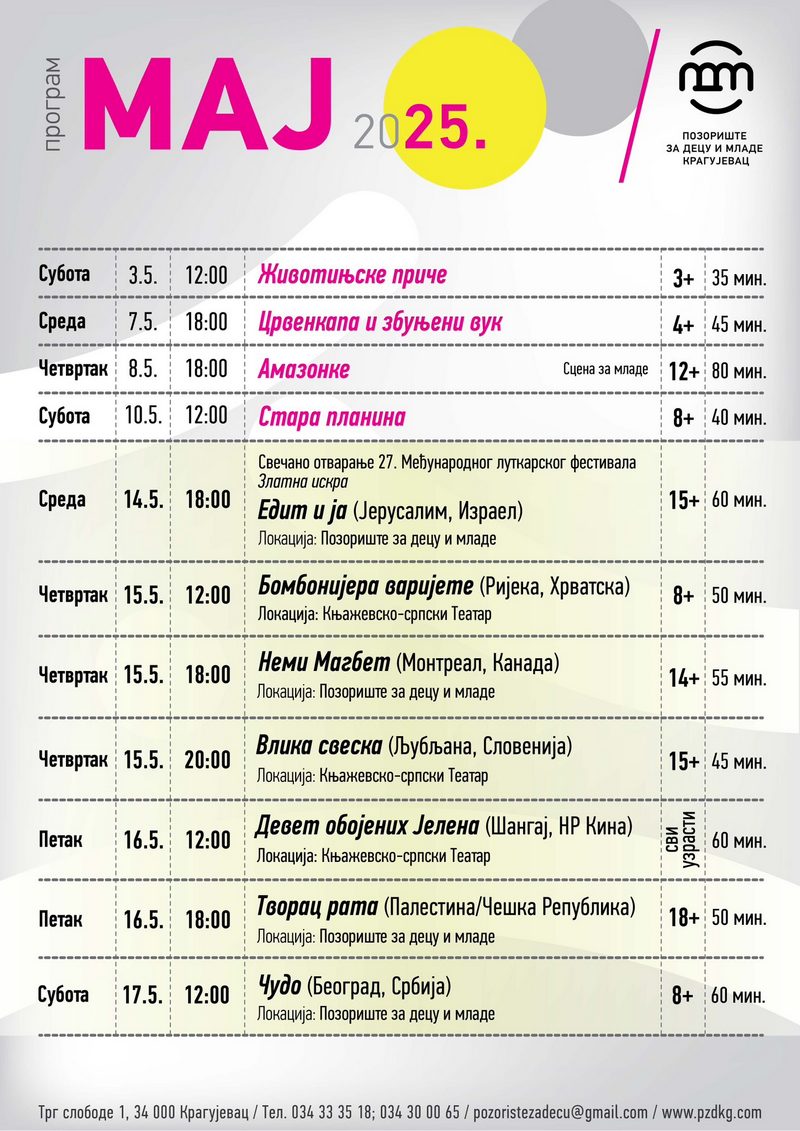 PRVI PRVI NA SKALI Pozoriste za decu i mlade repertoar 2025 maj