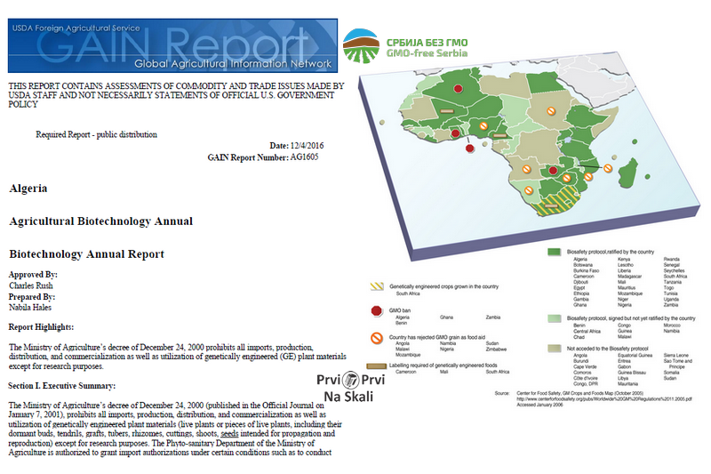 GAIN Report: Algeria - Agricultural Biotechnology Annual 2016.