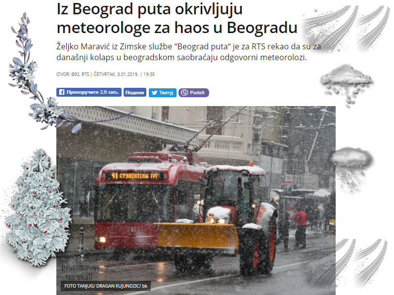 Iz Beograd puta okrivljuju meteorologe za haos u Beogradu