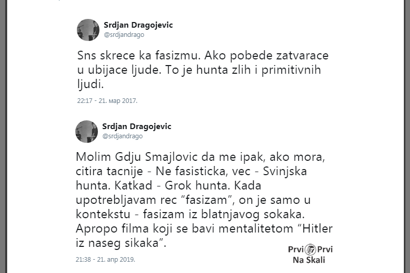 Dragojević o fašizmu i hunti 2017. i g-đi Smajlović 2019.