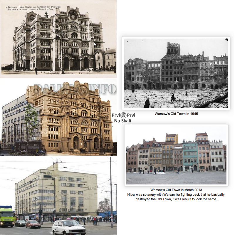 Zgrada pošte kod železničke stanice u Beogradu, pre i posle II svetskog rata