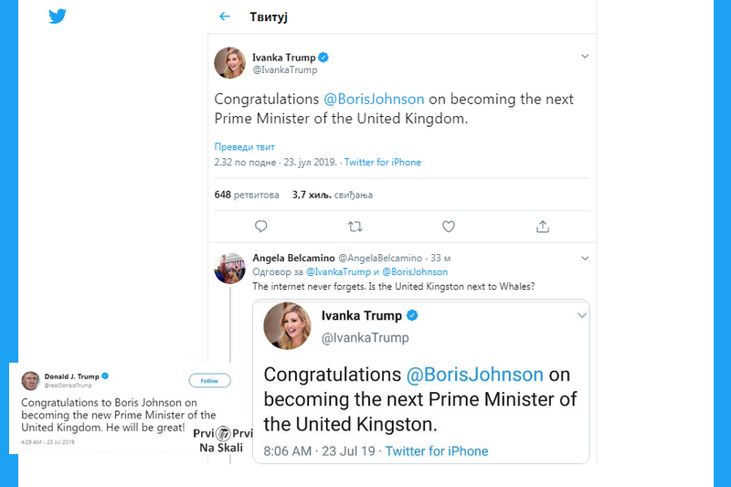 Kad Ivanka Tramp čestita Borisu Džonsonu