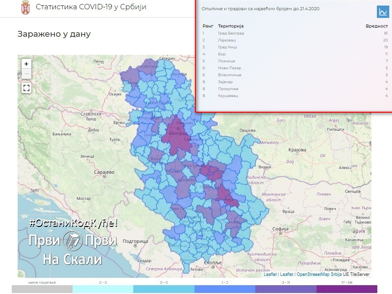 Covid19.rs: Zaraženo u danu, 21. 4. 2020.