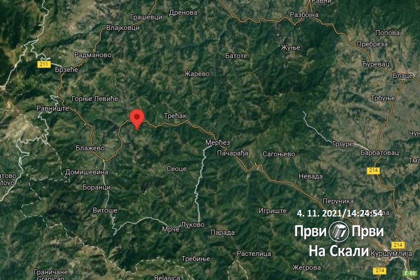 Zemljotres u 14:24 na teritoriji Brusa (Sudimlje), M=2,3