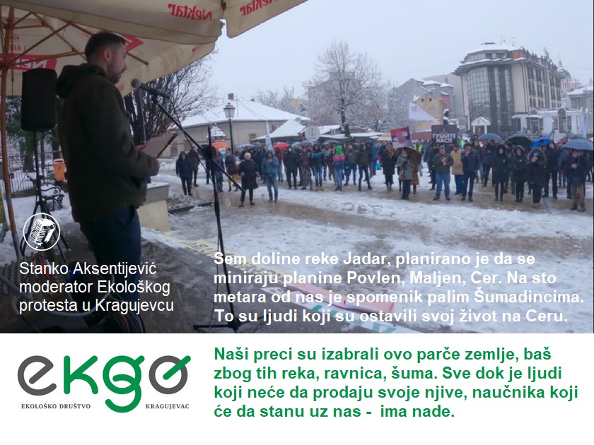 Emotivni govor Stanka Aksentijevićа, moderatora ekološkog protesta u Kragujevcu