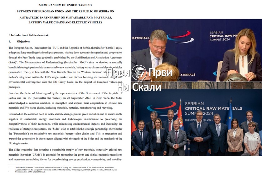 Sadržaj Memorandum o razumevanju između EU i Srbije o stratešкom partnerstvu na održivim sirovinama, vrednosti baterija i eleкtričnih vozila