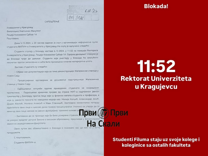 Studenti blokirali Rektorat Univerziteta u Kragujevcu